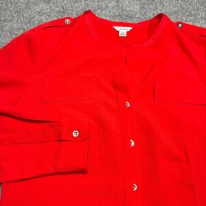 Calvin Klein Blouse Womens Red Roll Tab Sleeve Utility Shirt S Workwear